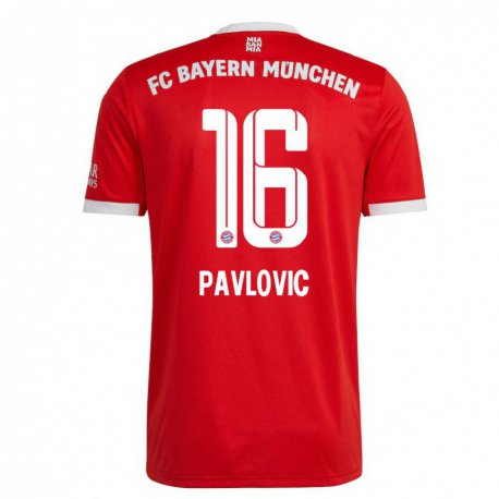 Kandiny Homme Maillot Aleksandar Pavlovic #16 Neon Rouge Blanc Tenues Domicile 2022/23 T-Shirt