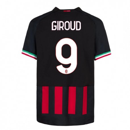 Kandiny Homme Maillot Olivier Giroud #9 Noir Rouge Tenues Domicile 2022/23 T-Shirt