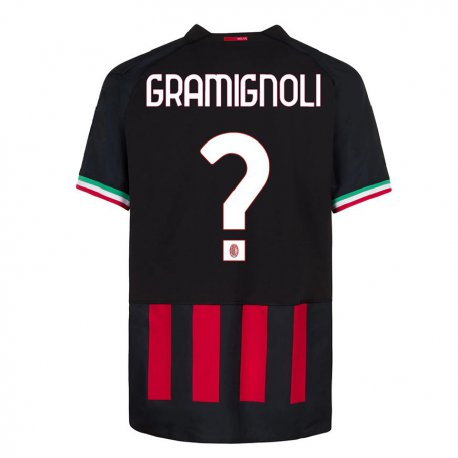 Kandiny Homme Maillot Luca Gramignoli #0 Noir Rouge Tenues Domicile 2022/23 T-Shirt