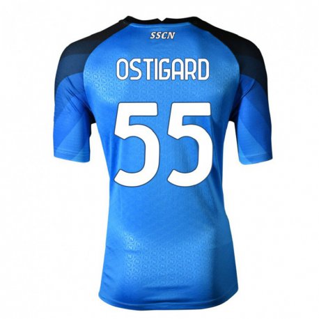 Kandiny Homme Maillot Leo Ostigard #55 Bleu Foncé Gris Tenues Domicile 2022/23 T-Shirt