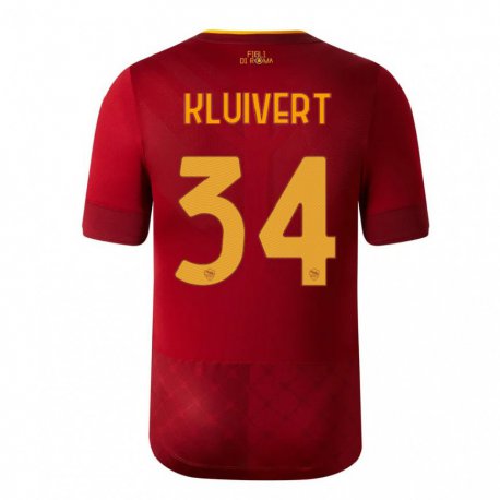 Kandiny Homme Maillot Justin Kluivert #34 Brun Rouge Tenues Domicile 2022/23 T-Shirt