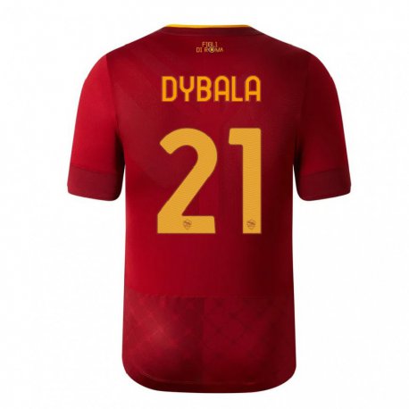 Kandiny Homme Maillot Paulo Dybala #21 Brun Rouge Tenues Domicile 2022/23 T-Shirt