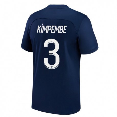 Kandiny Homme Maillot Presnel Kimpembe #3 Bleu Foncé Rouge Tenues Domicile 2022/23 T-Shirt