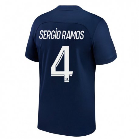 Kandiny Homme Maillot Sergio Ramos #4 Bleu Foncé Rouge Tenues Domicile 2022/23 T-Shirt