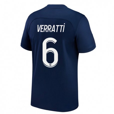 Kandiny Homme Maillot Marco Verratti #6 Bleu Foncé Rouge Tenues Domicile 2022/23 T-Shirt