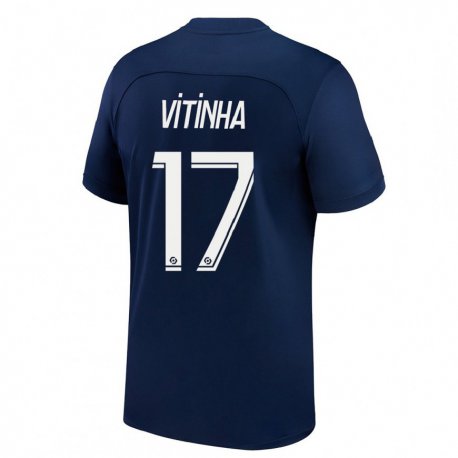 Kandiny Homme Maillot Vitinha #17 Bleu Foncé Rouge Tenues Domicile 2022/23 T-shirt