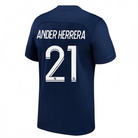 Kandiny Homme Maillot Ander Herrera #21 Bleu Foncé Rouge Tenues Domicile 2022/23 T-Shirt