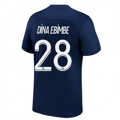 Kandiny Homme Maillot Eric Junior Dina Ebimbe #28 Bleu Foncé Rouge Tenues Domicile 2022/23 T-Shirt