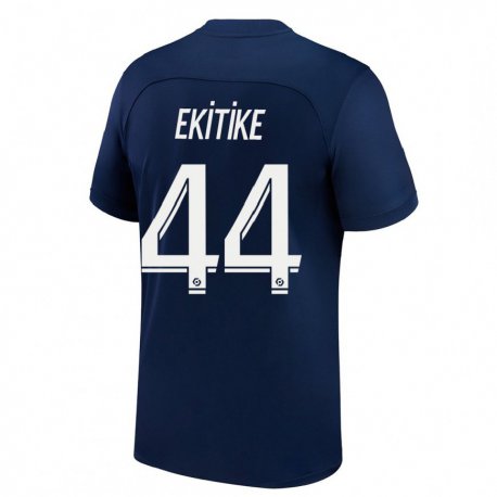 Kandiny Homme Maillot Hugo Ekitiké #44 Bleu Foncé Rouge Tenues Domicile 2022/23 T-Shirt