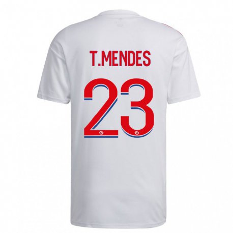 Kandiny Homme Maillot Thiago Mendes #23 Blanc Bleu Rouge Tenues Domicile 2022/23 T-Shirt