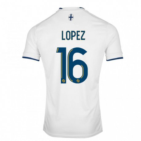 Kandiny Homme Maillot Pau Lopez #16 Saphir Blanc Tenues Domicile 2022/23 T-Shirt