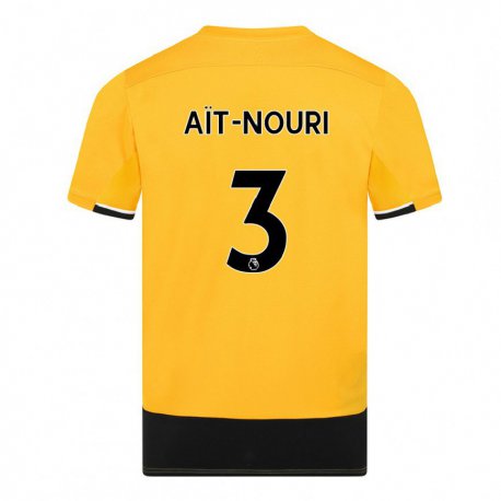 Kandiny Homme Maillot Rayan Ait-nouri #3 Jaune Noir Tenues Domicile 2022/23 T-shirt
