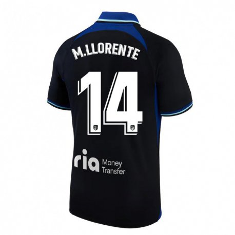 Kandiny Homme Maillot Marcos Llorente #14 Noir Blanc Bleu Tenues Extérieur 2022/23 T-shirt
