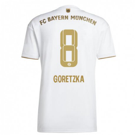 Kandiny Homme Maillot Leon Goretzka #8 Blanc Or Tenues Extérieur 2022/23 T-Shirt