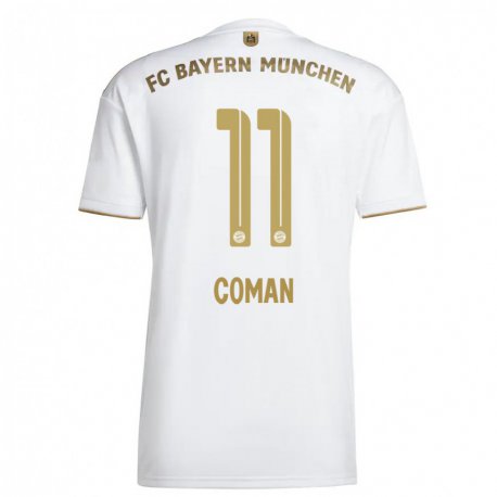Kandiny Homme Maillot Kingsley Coman #11 Blanc Or Tenues Extérieur 2022/23 T-Shirt