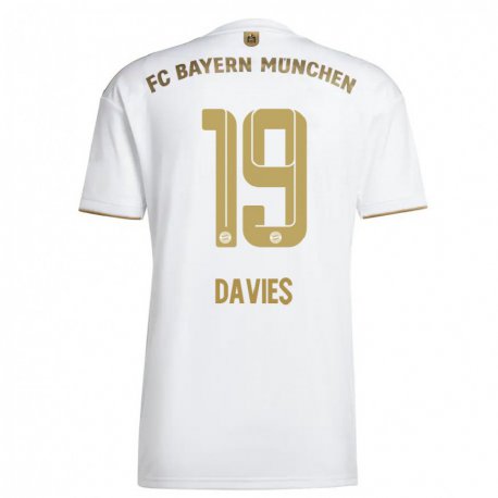 Kandiny Homme Maillot Alphonso Davies #19 Blanc Or Tenues Extérieur 2022/23 T-Shirt