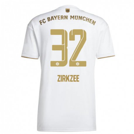 Kandiny Homme Maillot Joshua Zirkzee #32 Blanc Or Tenues Extérieur 2022/23 T-shirt
