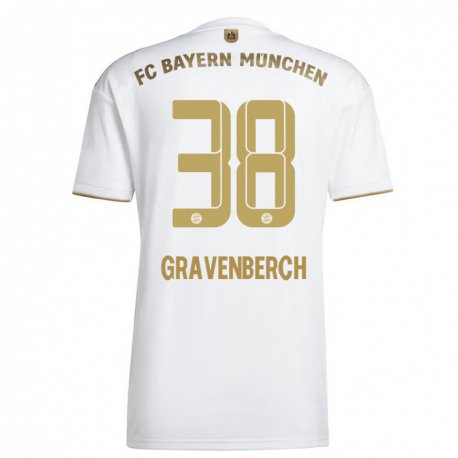 Kandiny Homme Maillot Ryan Gravenberch #38 Blanc Or Tenues Extérieur 2022/23 T-Shirt