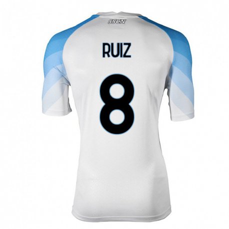 Kandiny Homme Maillot Fabian Ruiz #8 Blanc Bleu Ciel Tenues Extérieur 2022/23 T-Shirt