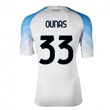 Kandiny Homme Maillot Adam Ounas #33 Blanc Bleu Ciel Tenues Extérieur 2022/23 T-Shirt