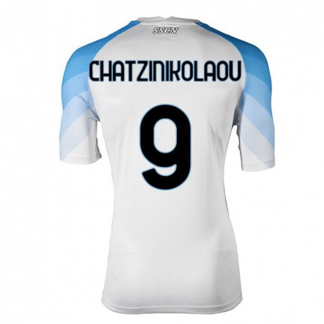 Kandiny Homme Maillot Despoina Chatzinikolaou #9 Blanc Bleu Ciel Tenues Extérieur 2022/23 T-Shirt