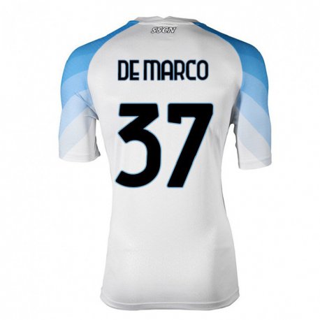 Kandiny Homme Maillot Francesco De Marco #37 Blanc Bleu Ciel Tenues Extérieur 2022/23 T-Shirt