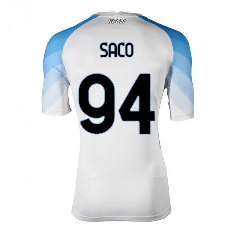 Kandiny Homme Maillot Coli Saco #94 Blanc Bleu Ciel Tenues Extérieur 2022/23 T-Shirt
