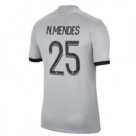 Kandiny Homme Maillot Nuno Mendes #25 Gris Tenues Extérieur 2022/23 T-Shirt