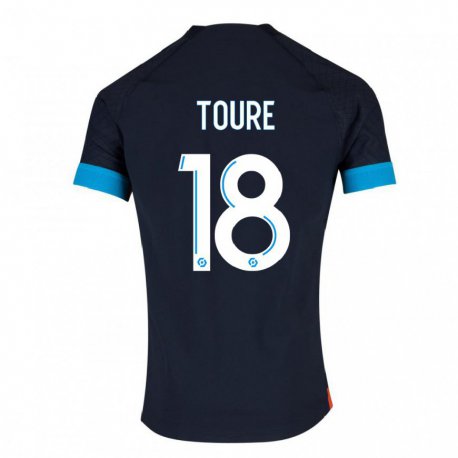 Kandiny Homme Maillot Isaak Toure #18 Olympique Noir Tenues Extérieur 2022/23 T-Shirt