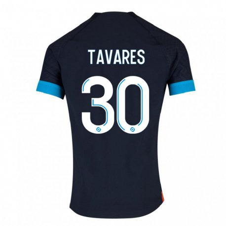 Kandiny Homme Maillot Nuno Tavares #30 Olympique Noir Tenues Extérieur 2022/23 T-Shirt