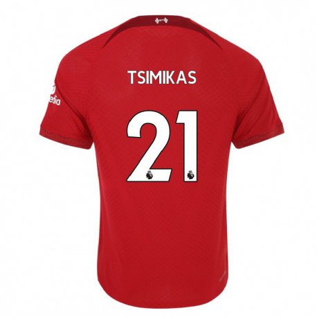 Kandiny Femme Maillot Konstantinos Tsimikas #21 Rouge Foncé Tenues Domicile 2022/23 T-Shirt
