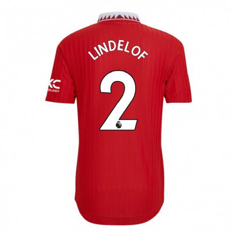 Kandiny Femme Maillot Victor Lindelof #2 Rouge Tenues Domicile 2022/23 T-shirt