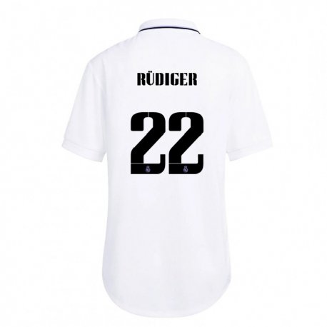 Kandiny Femme Maillot Antonio Rudiger #22 Blanc Violet Tenues Domicile 2022/23 T-shirt