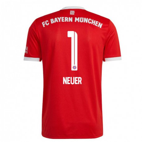 Kandiny Femme Maillot Manuel Neuer #1 Neon Rouge Blanc Tenues Domicile 2022/23 T-shirt