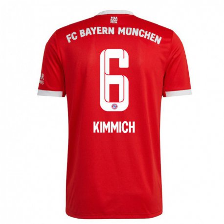 Kandiny Femme Maillot Joshua Kimmich #6 Neon Rouge Blanc Tenues Domicile 2022/23 T-shirt
