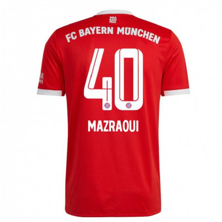 Kandiny Femme Maillot Noussair Mazraoui #40 Neon Rouge Blanc Tenues Domicile 2022/23 T-shirt