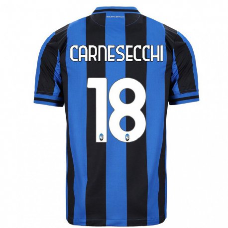Kandiny Femme Maillot Marco Carnesecchi #18 Bleu Noir Tenues Domicile 2022/23 T-shirt