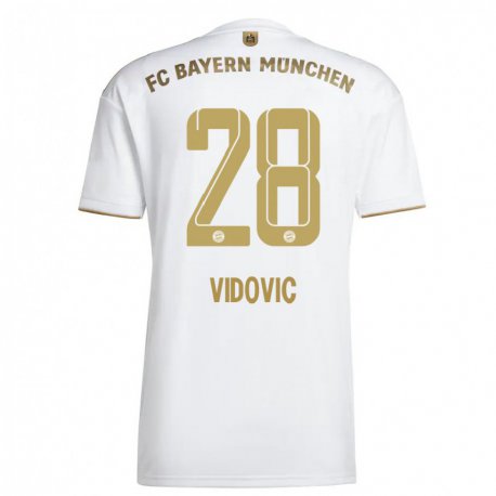 Kandiny Femme Maillot Gabriel Vidovic #28 Blanc Or Tenues Extérieur 2022/23 T-shirt