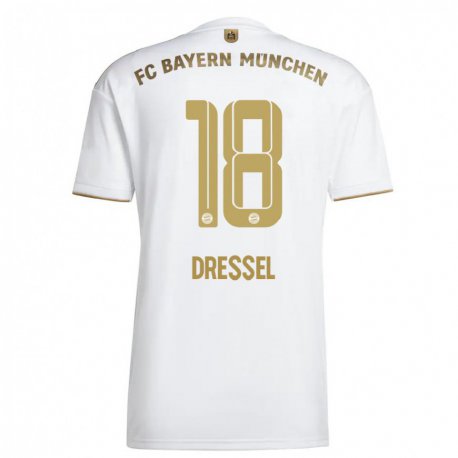 Kandiny Femme Maillot Timon Dressel #18 Blanc Or Tenues Extérieur 2022/23 T-shirt