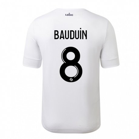 Kandiny Femme Maillot Justine Bauduin #8 Blanc Cramoisi Tenues Extérieur 2022/23 T-shirt