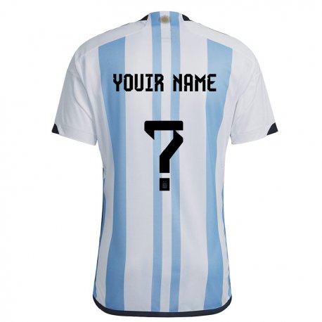 Kandiny Enfant Maillot Argentine Votre Nom #0 Blanc Bleu Ciel Tenues Domicile 22-24 T-shirt