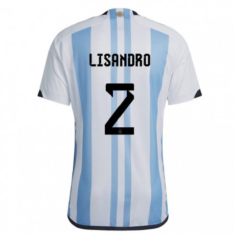Kandiny Enfant Maillot Argentine Lisandro Martinez #2 Blanc Bleu Ciel Tenues Domicile 22-24 T-shirt