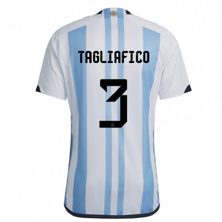 Kandiny Enfant Maillot Argentine Nicolas Tagliafico #3 Blanc Bleu Ciel Tenues Domicile 22-24 T-shirt