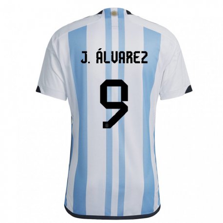 Kandiny Enfant Maillot Argentine Julian Alvarez #9 Blanc Bleu Ciel Tenues Domicile 22-24 T-shirt