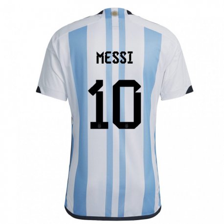 Kandiny Enfant Maillot Argentine Lionel Messi #10 Blanc Bleu Ciel Tenues Domicile 22-24 T-shirt