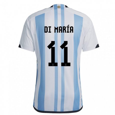 Kandiny Enfant Maillot Argentine Angel Di Maria #11 Blanc Bleu Ciel Tenues Domicile 22-24 T-shirt