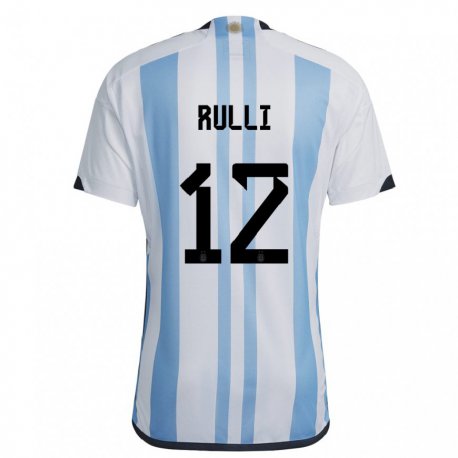 Kandiny Enfant Maillot Argentine Geronimo Rulli #12 Blanc Bleu Ciel Tenues Domicile 22-24 T-shirt