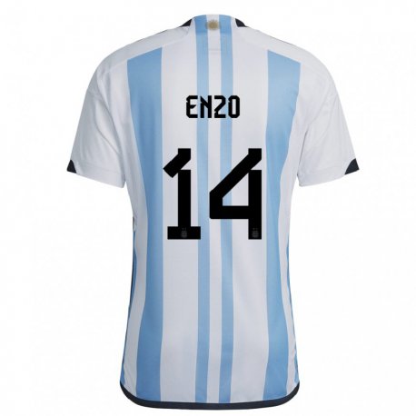 Kandiny Enfant Maillot Argentine Enzo Fernandez #14 Blanc Bleu Ciel Tenues Domicile 22-24 T-shirt