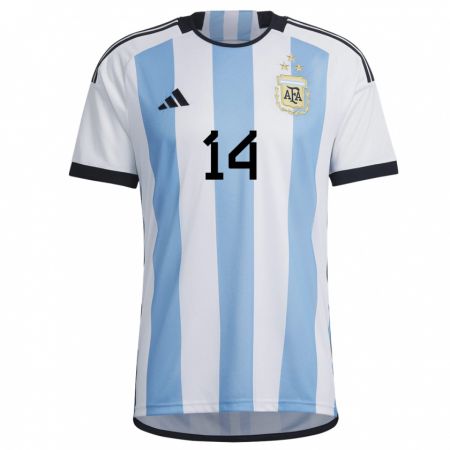 Kandiny Enfant Maillot Argentine Facundo Medina #14 Blanc Bleu Ciel Tenues Domicile 22-24 T-shirt