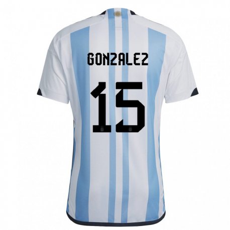 Kandiny Enfant Maillot Argentine Nicolas Gonzalez #15 Blanc Bleu Ciel Tenues Domicile 22-24 T-shirt